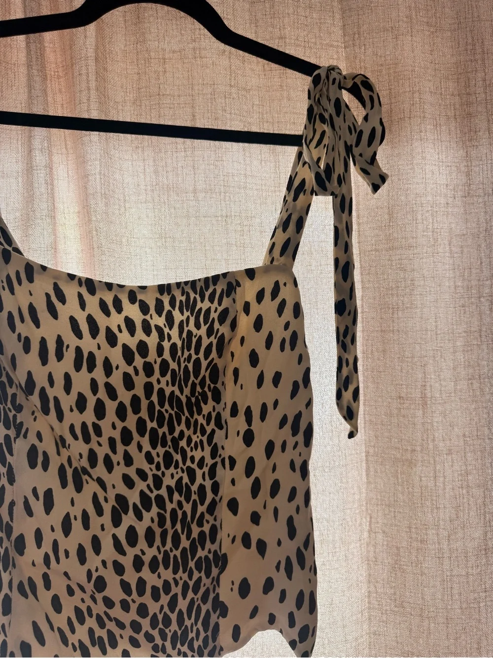 Tie-Shoulder Leopard Print Cami Top - Black on Cream